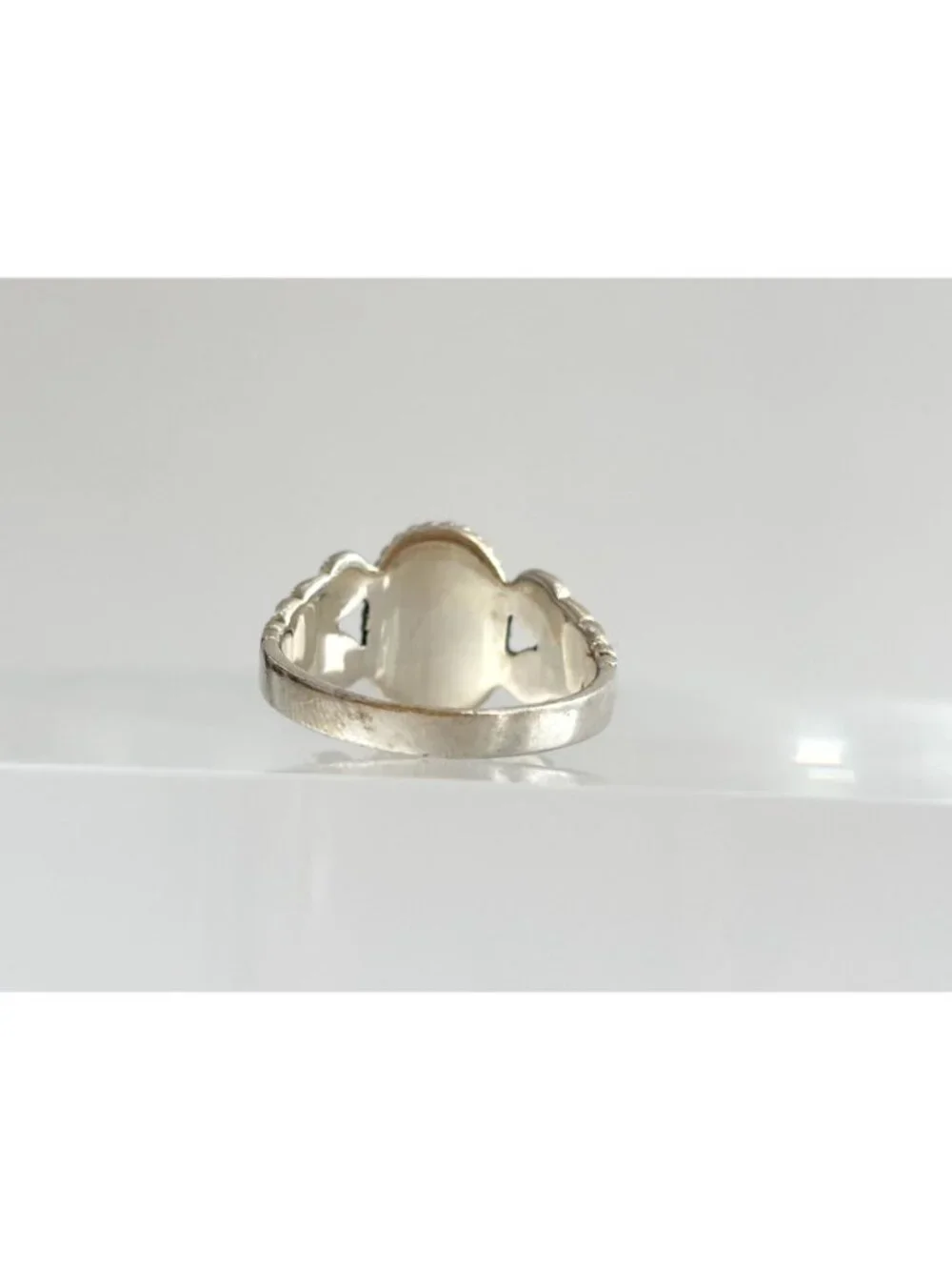 Mother of Pearl Stone Rope Frame Scroll Sterling Silver 925 Vintage Ring - sz 7